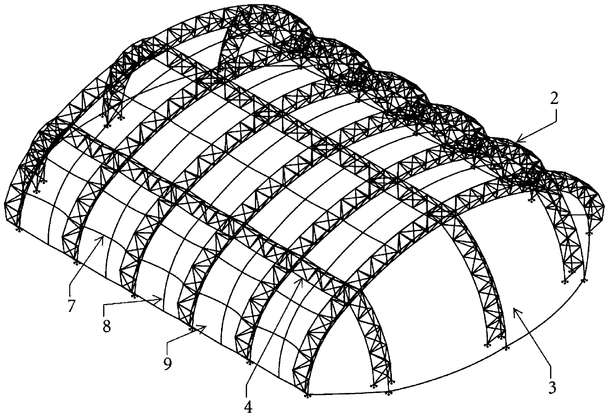 Large-span bidirectional arch truss cable membrane material field closed structure system