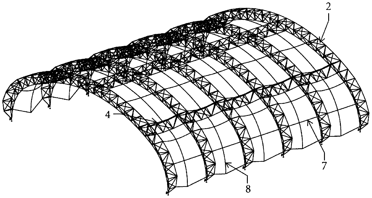Large-span bidirectional arch truss cable membrane material field closed structure system