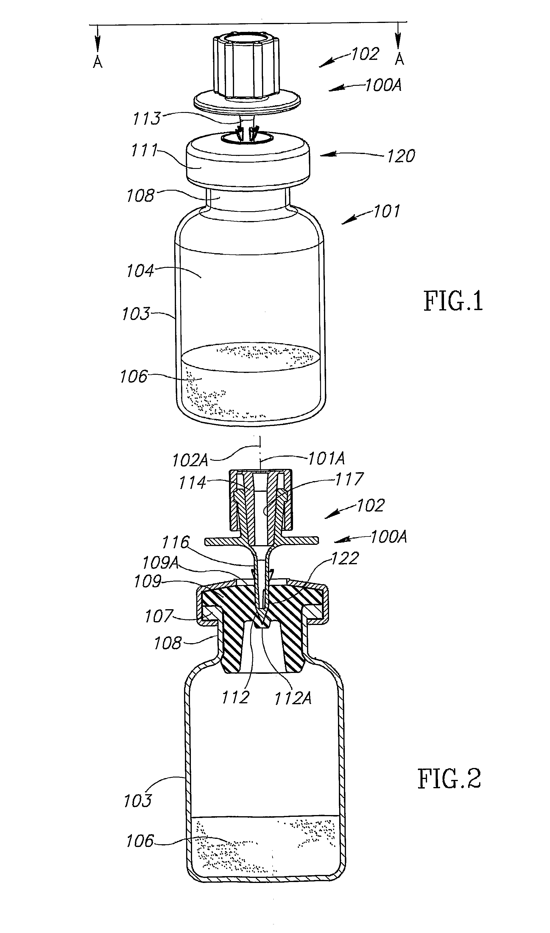 Vial assemblage with vial and pre-attached fluid transfer device