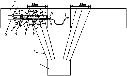 Secondary hole sealing method for treating broken area after extraction of crossing hole