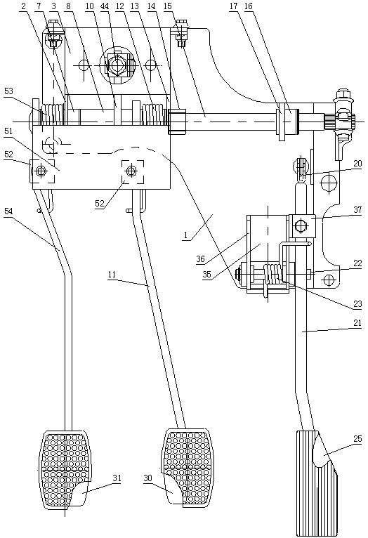 Control pedal structure of four-wheel all-terrain vehicle