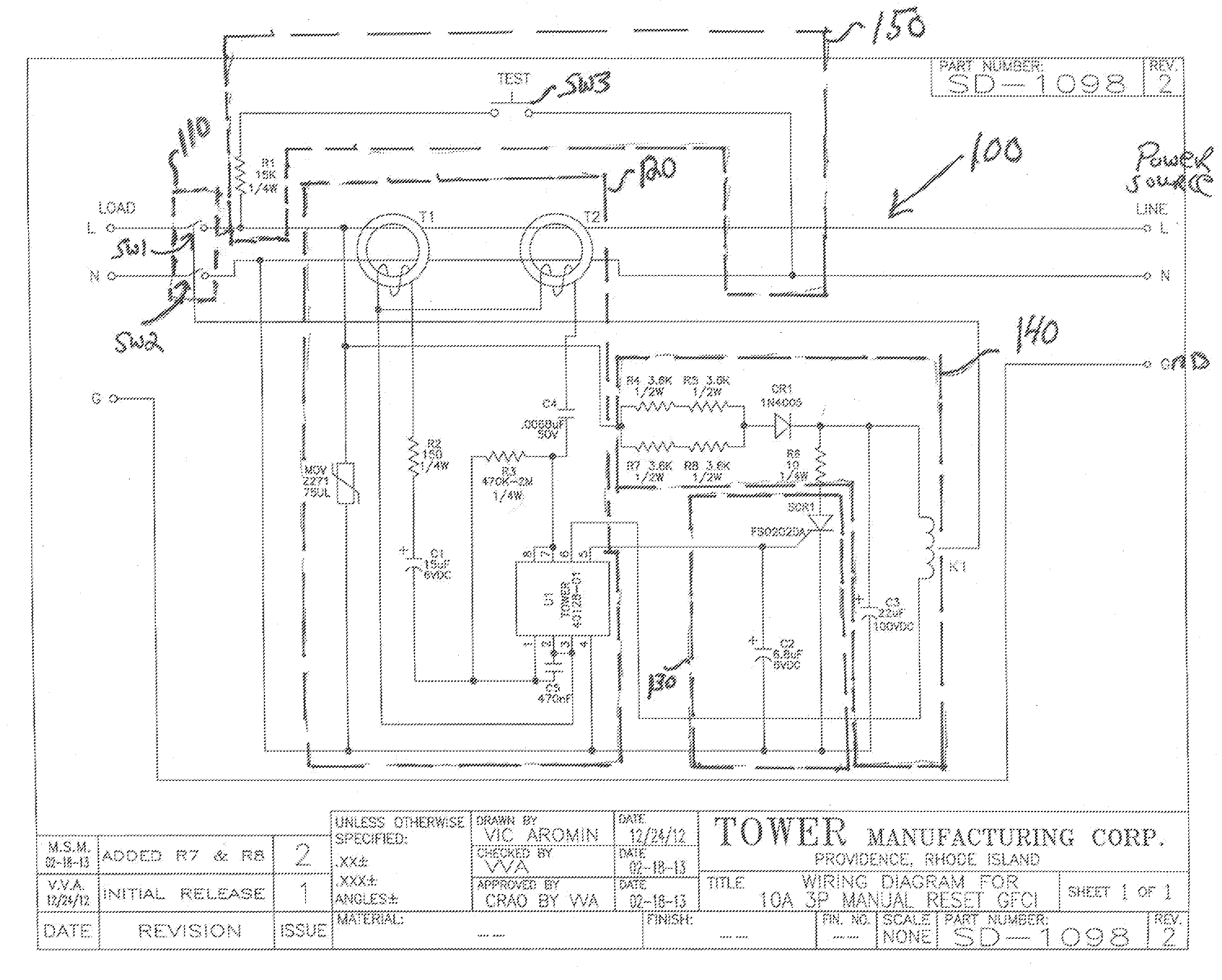 Manual reset ground fault circuit interruptor (GFCI) with a quick connect load input