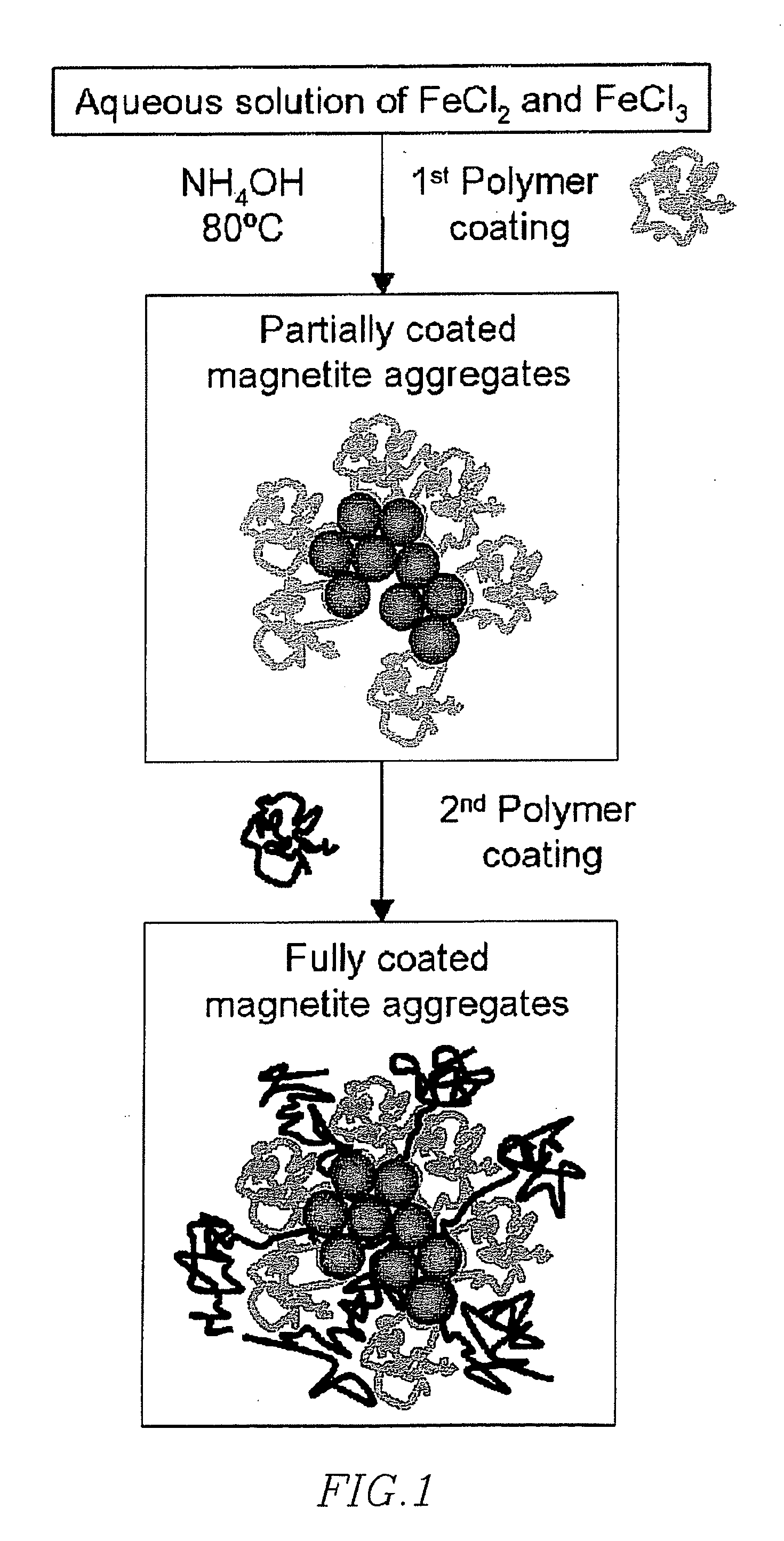 Multi-polymer-coated magnetic nanoclusters