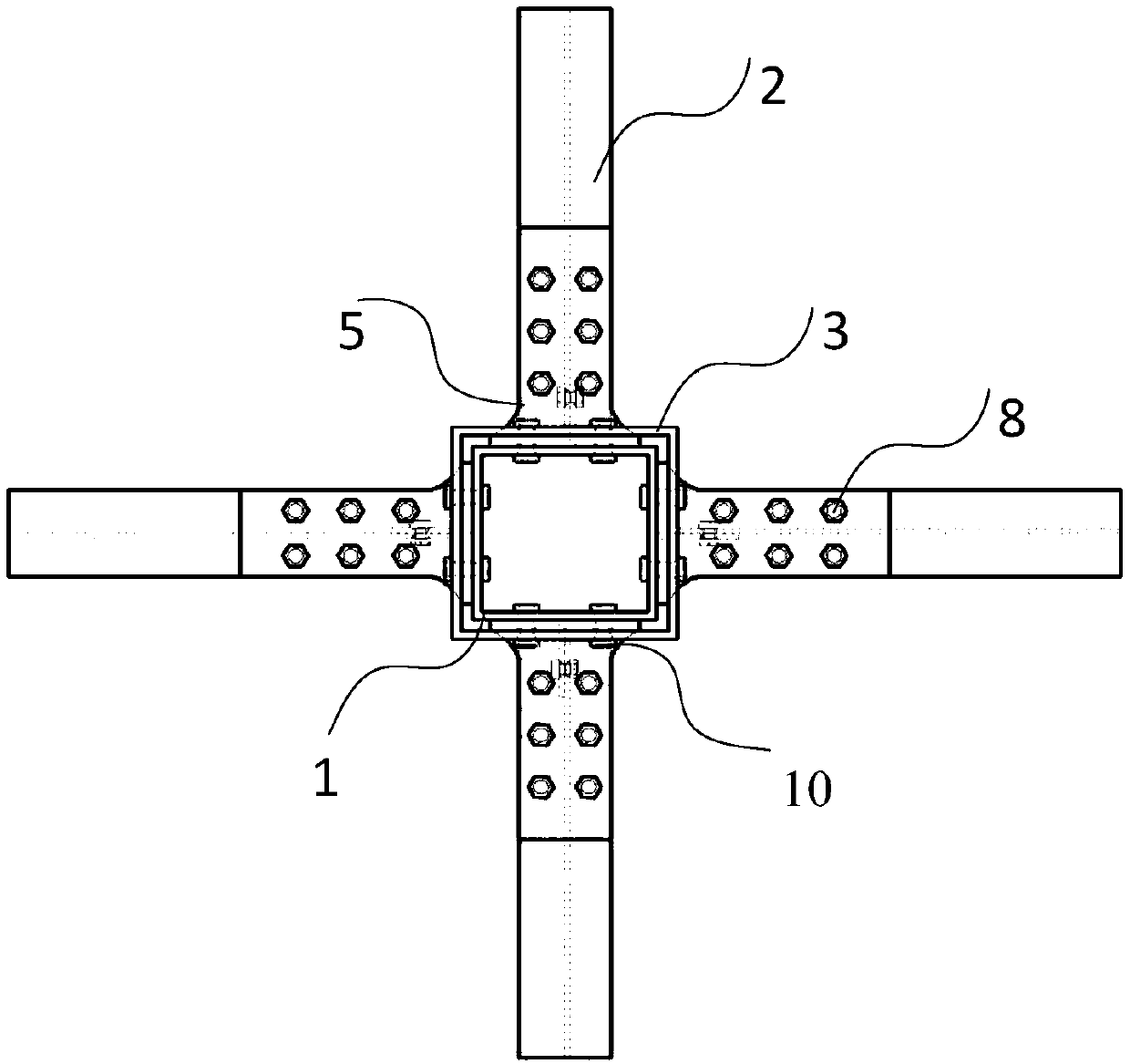 Rectangular steel pipe column-H steel beam full-bolt connection self-rigidity node and construction method