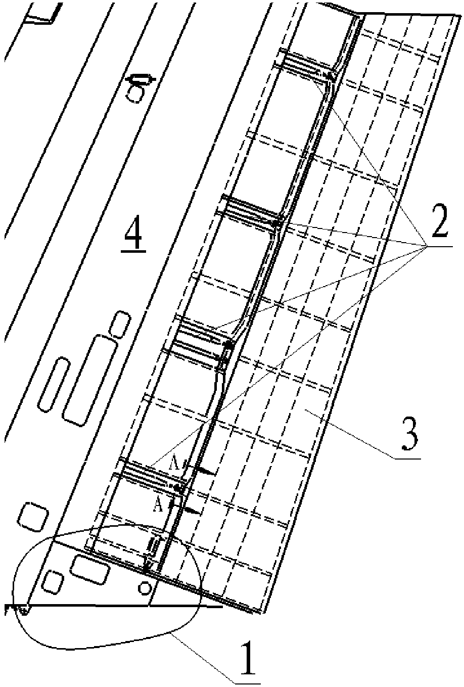 Suspension structure of control surface of large aircraft