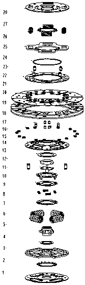 Automotive clutch disc with integrated three shock absorbers