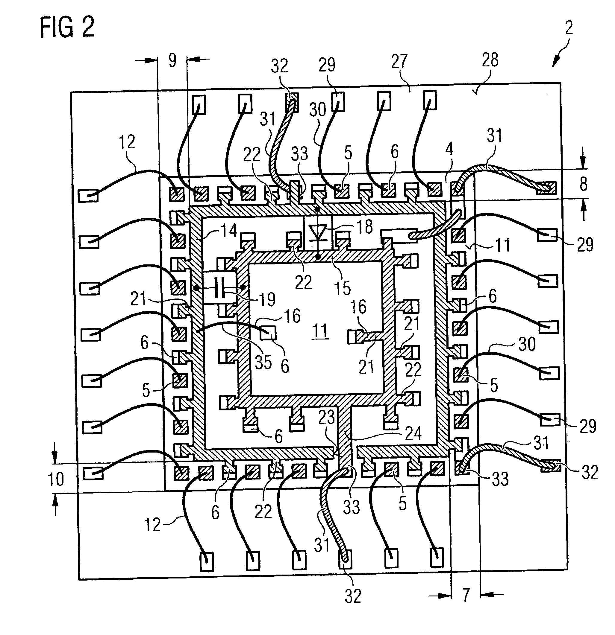 Semiconductor device including a semiconductor chip with signal contact areas and supply contact areas, and method for producing the semiconductor device