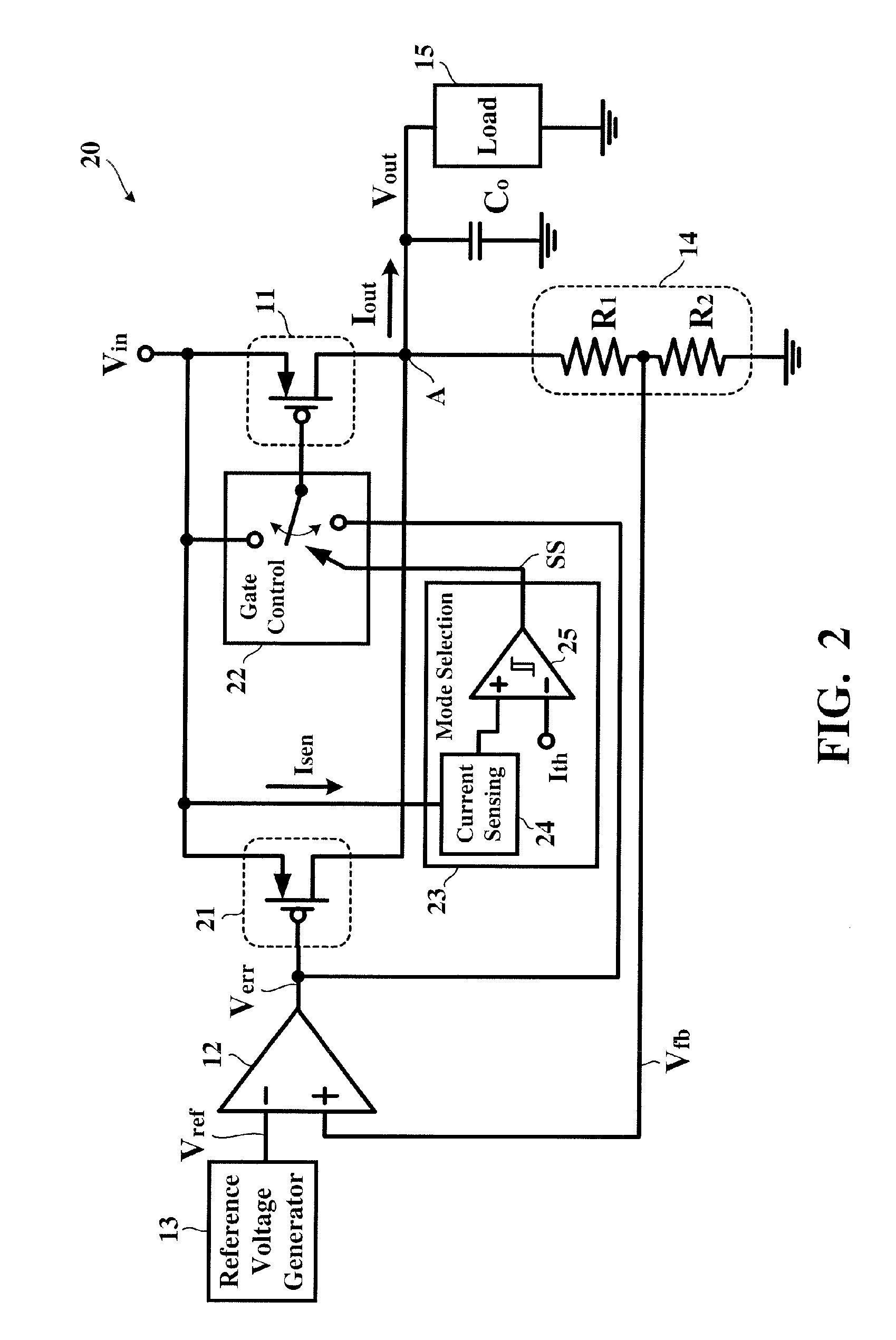 Linear voltage regulator with selectable light and heavy load paths
