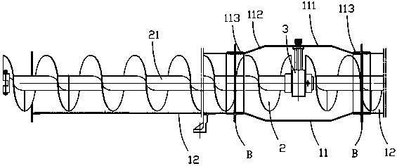 Intermediate support connector transition structure of pipe spiral conveyer