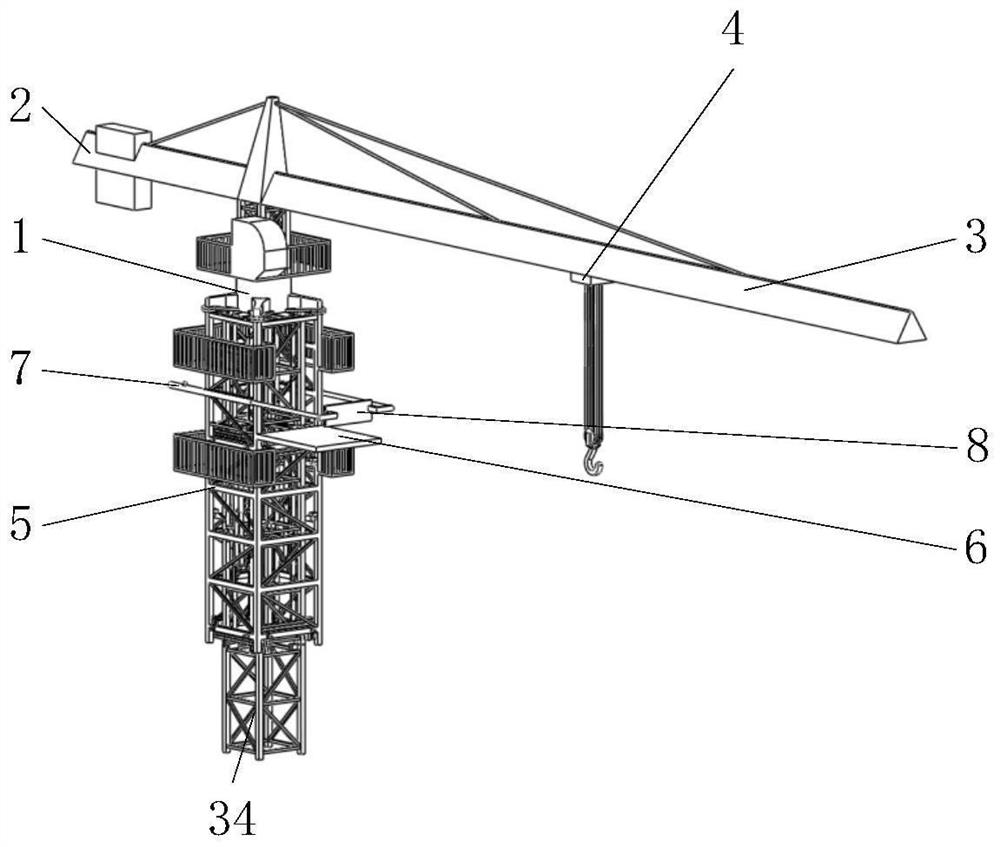 Automatic jacking tower crane structure