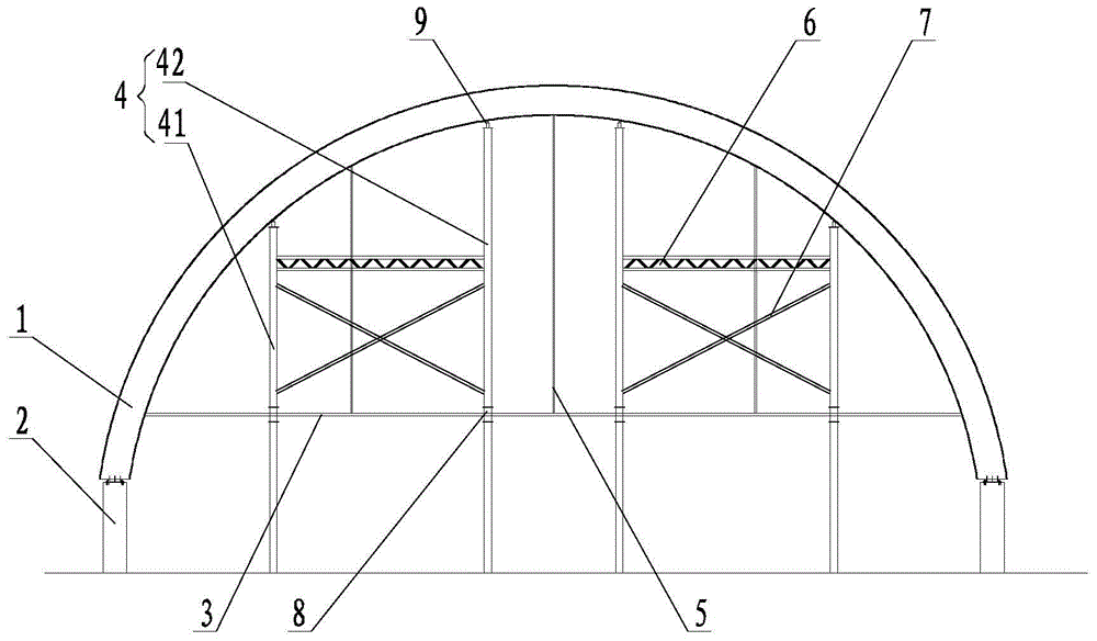 The support structure and construction method used in the sliding construction of arch rib roof truss