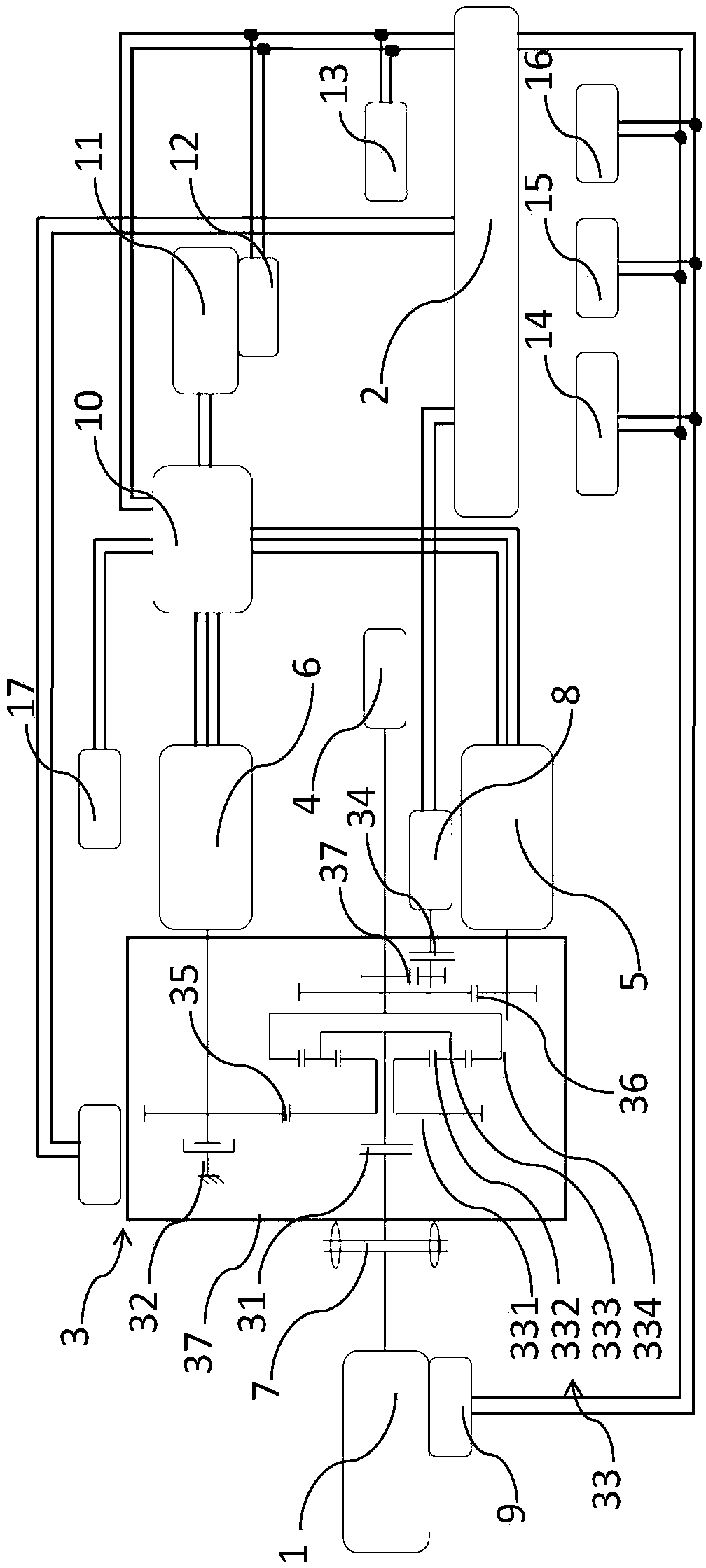 Multi-mode hybrid power system based on single planet row and control method thereof