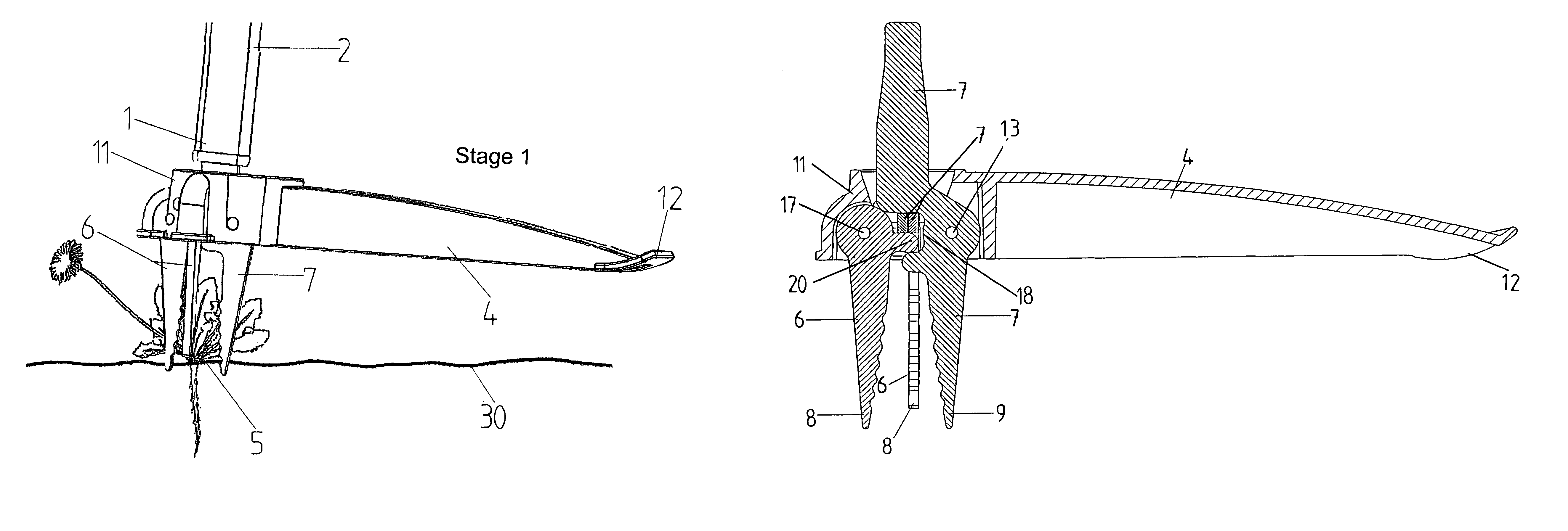Device for removing plants or the like from ground