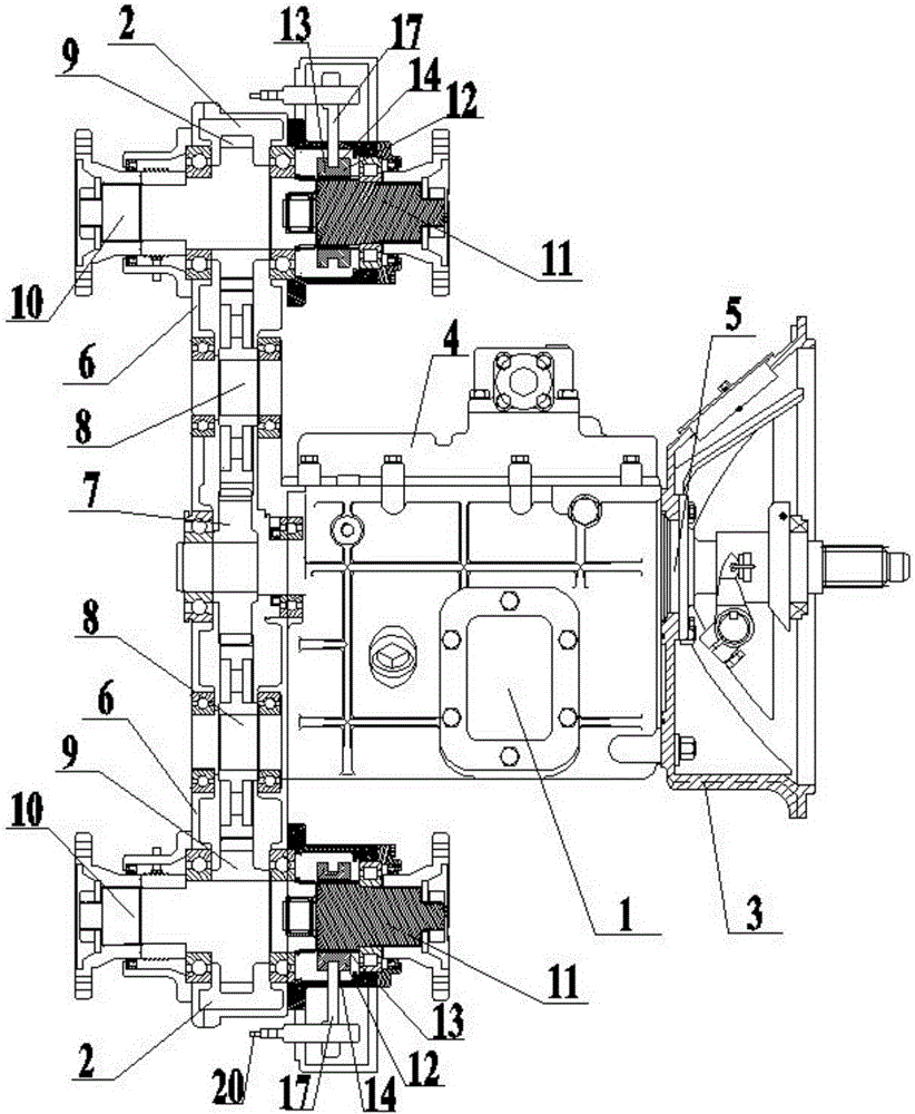 Multi-functional coaxial multi-head output rear transfer case