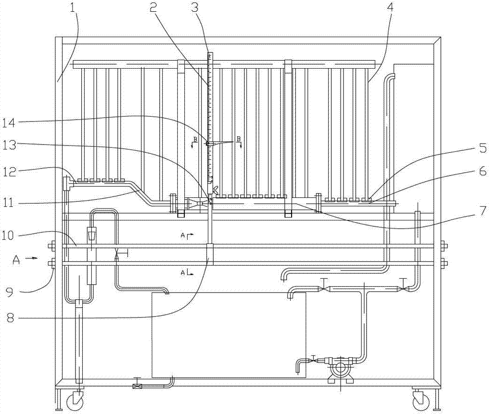 Method for mounting fluid energy conversion experimental sleeve type tube ruler multi-reference pressure measuring device