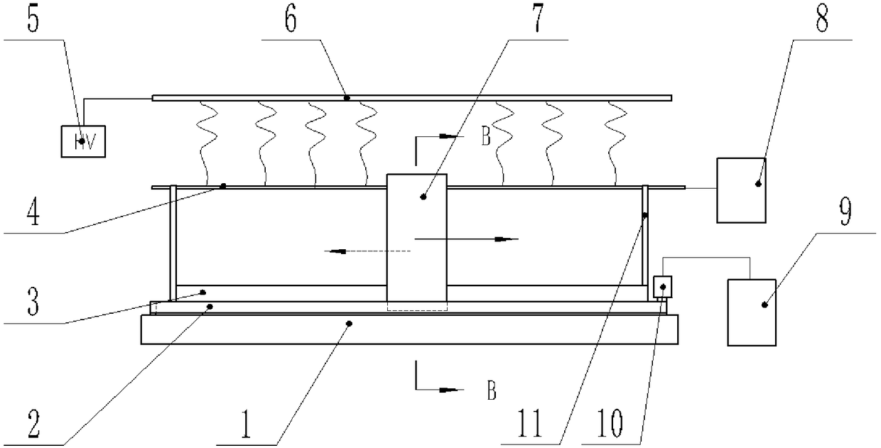 Linear melt electrospinning device uniform in network formation and method