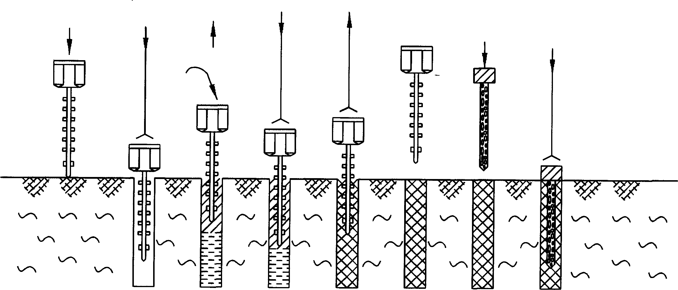 Original soil strengthen pile sinking method and its construction apparatus