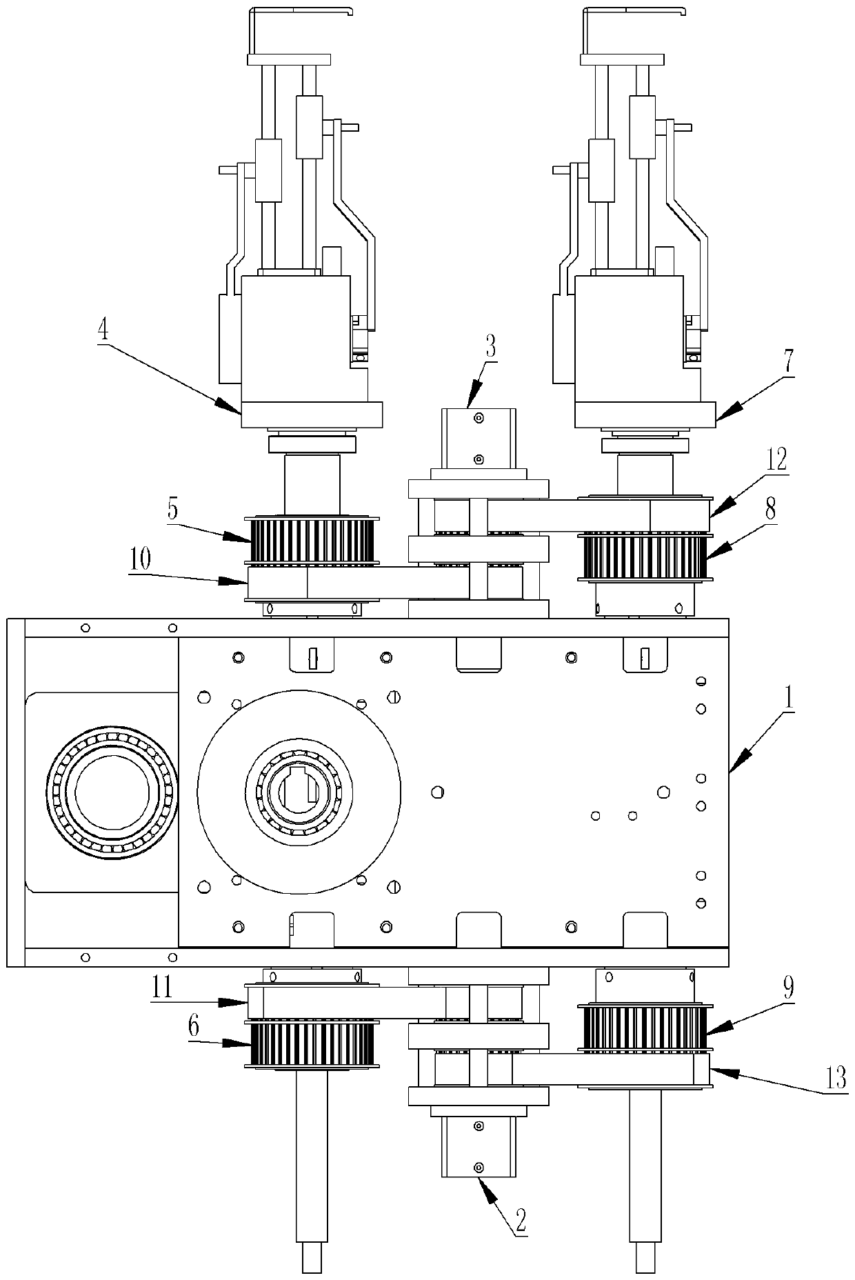 A needle-changing carpet flocking machine head device