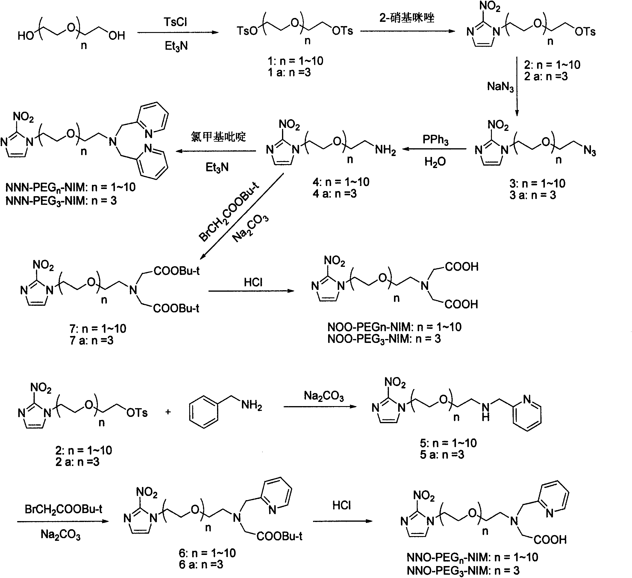 Technetium carbonyl marked 2-nitroimidazole complex as well as preparation method and application thereof