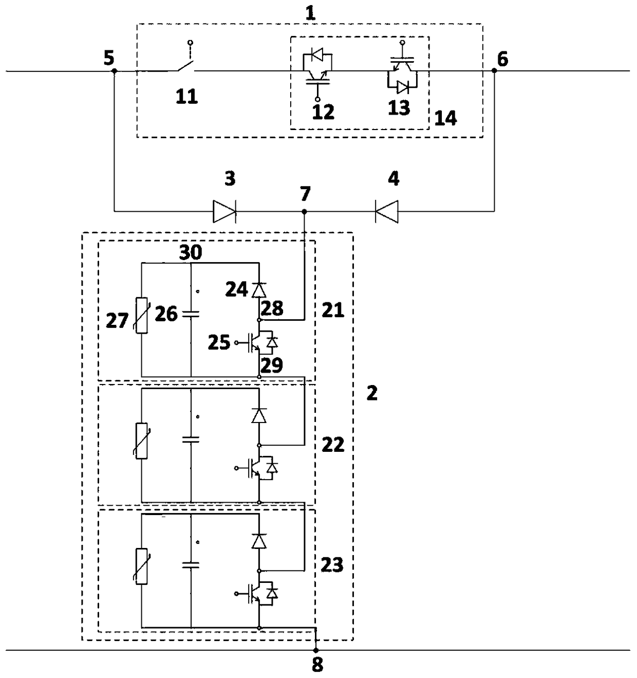 A DC circuit breaker topology with bidirectional blocking function
