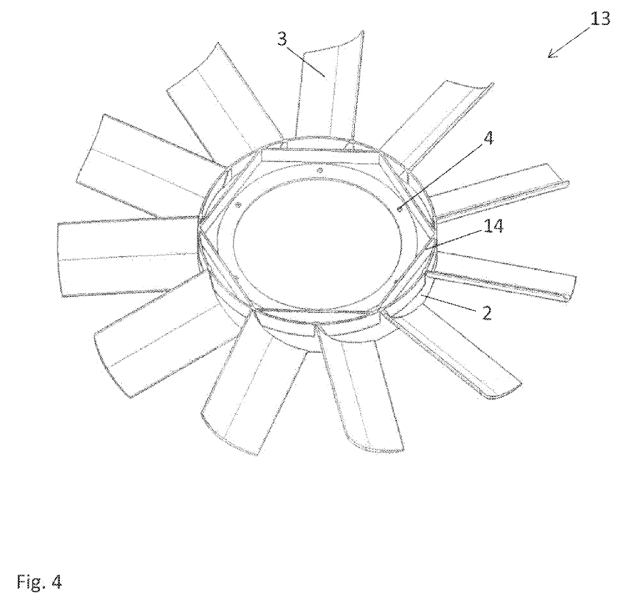 Fan wheel having a rib structure provided on a hub