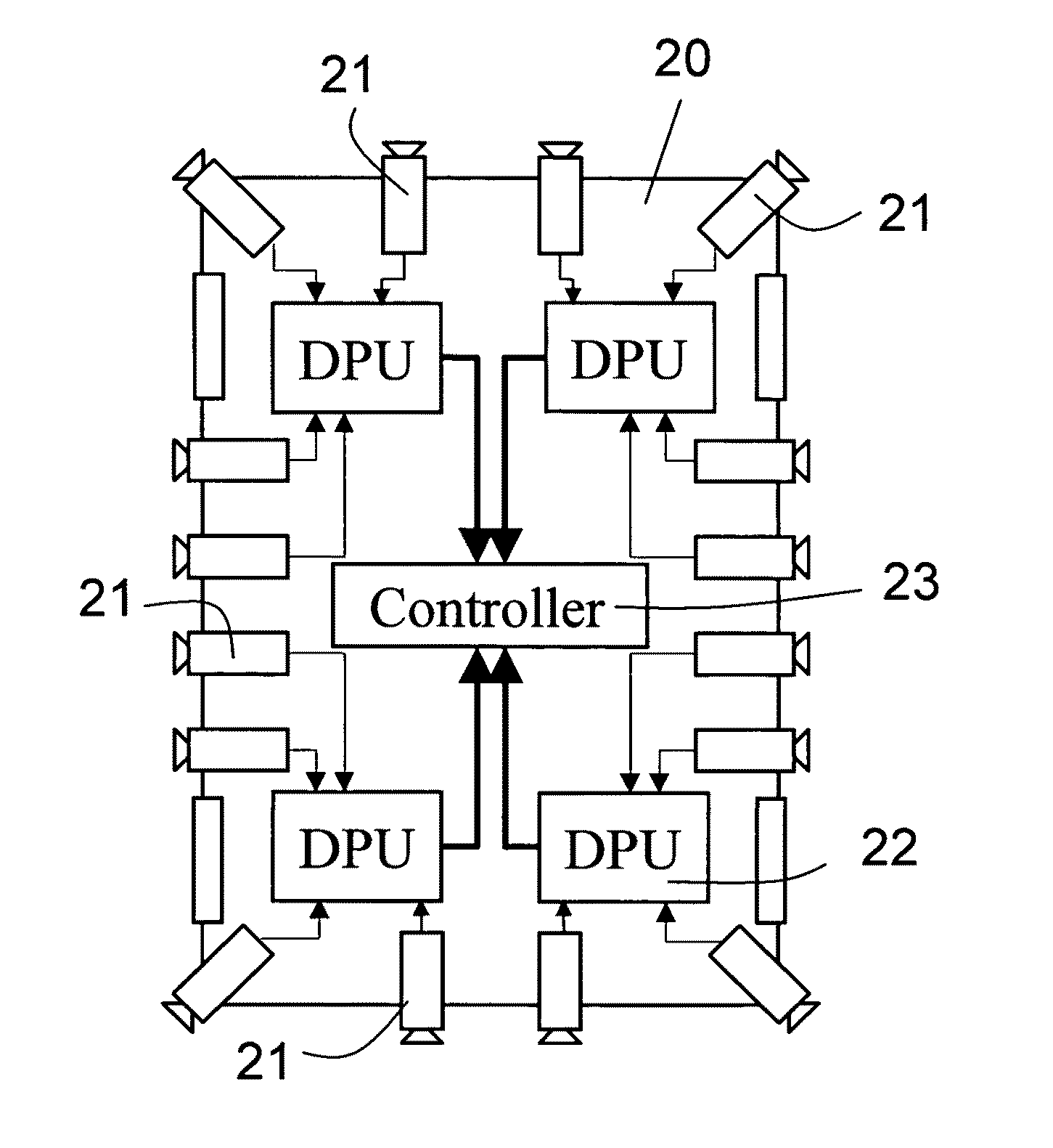 Driving support system with plural dimension processing units