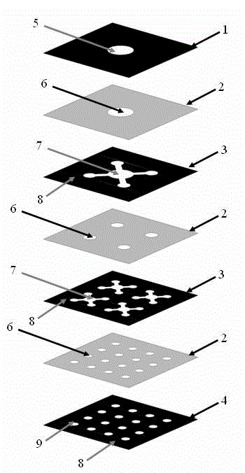 Patterned multilayer array paper chip, preparation method and application thereof