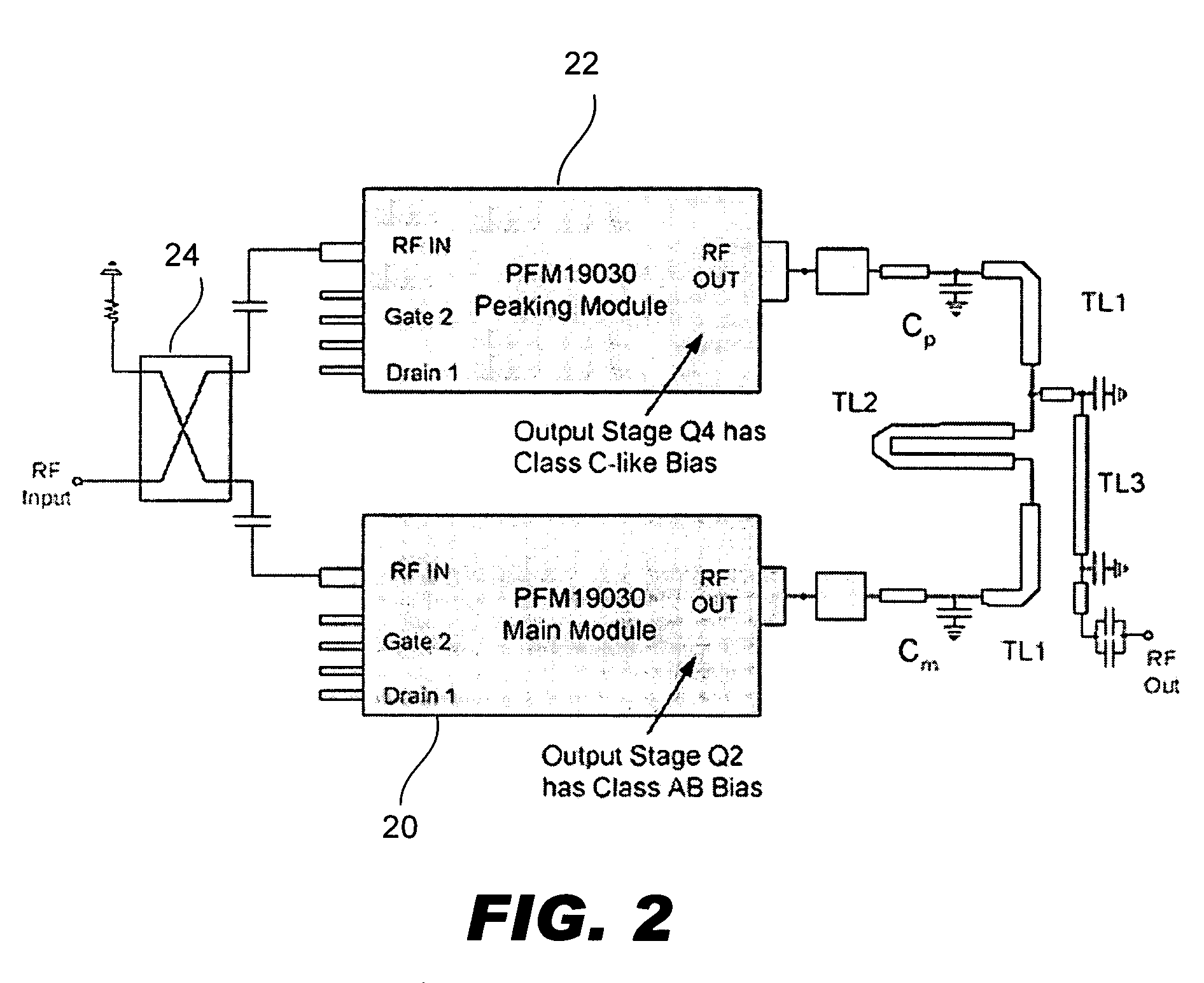 High power Doherty amplifier using multi-stage modules