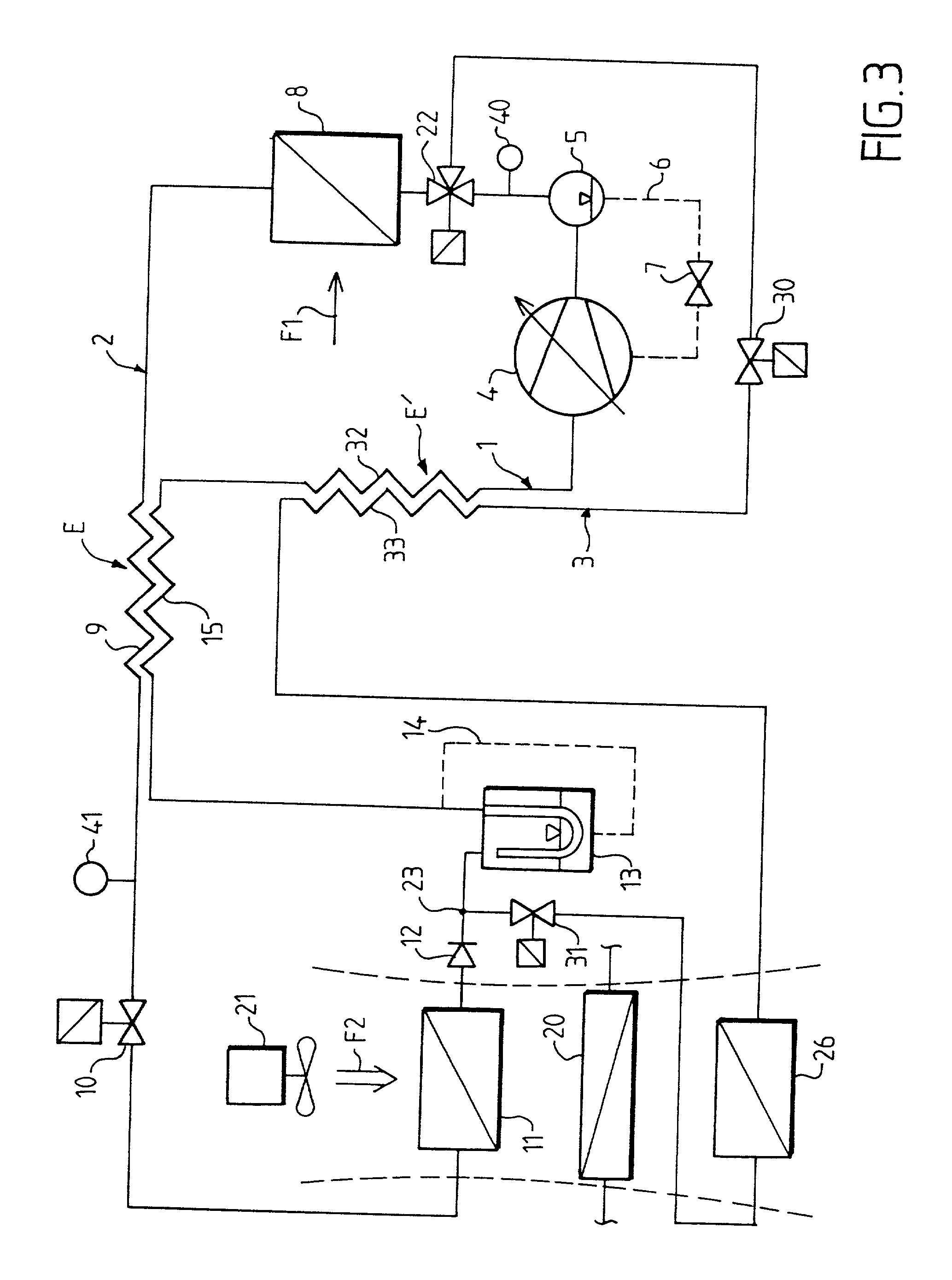 Vehicle air conditioning circuit using a refrigerant fluid in the supercritical state