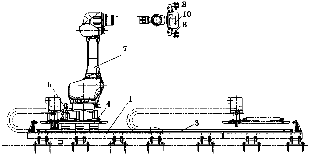 Multi-specie small size workpiece robot feeding and discharging device