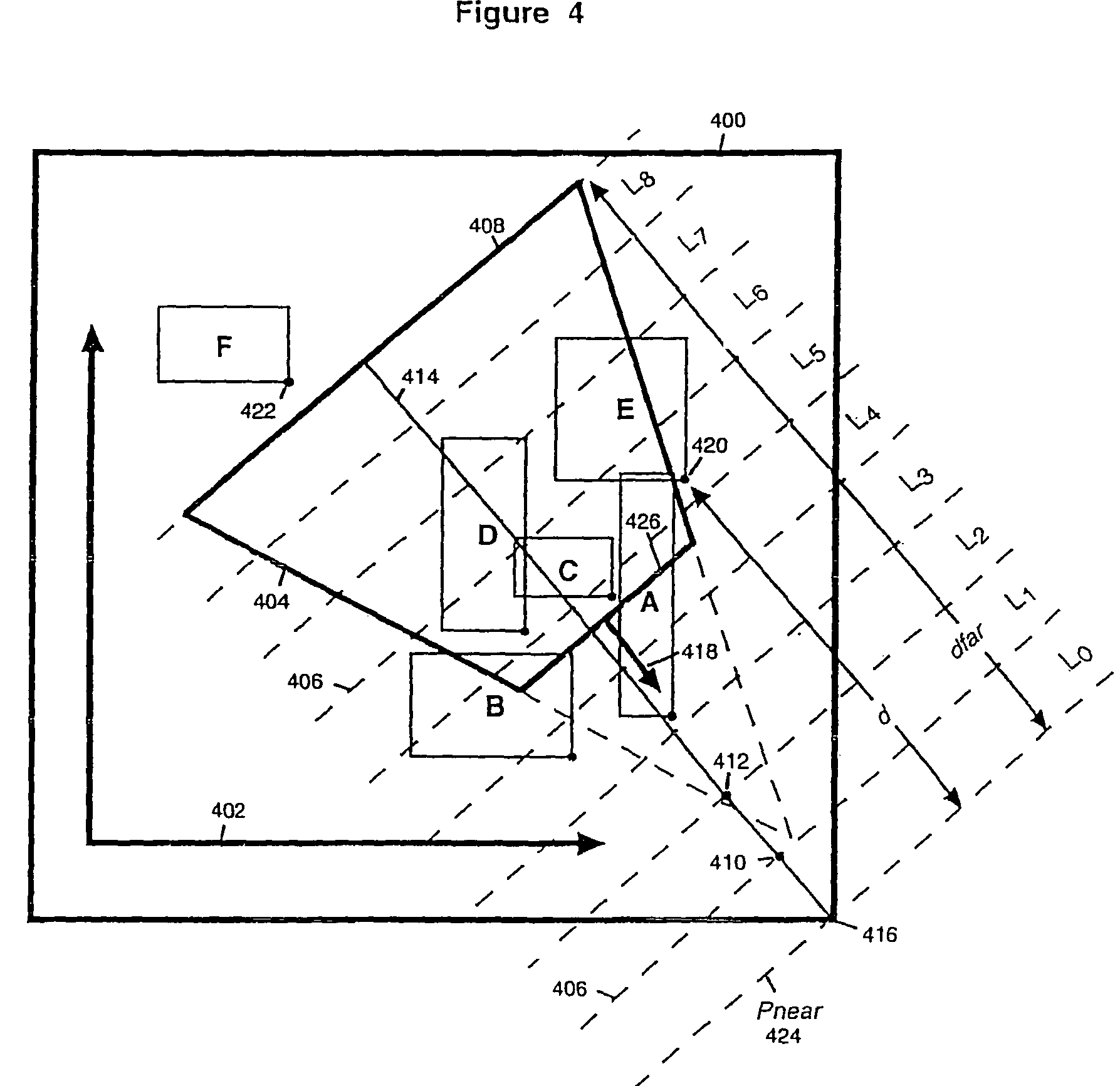 System, method and computer program product for transforming a polynomial equation from a coordinate frame of one tile to a coordinate frame of another tile at a finer level of a hierarchy