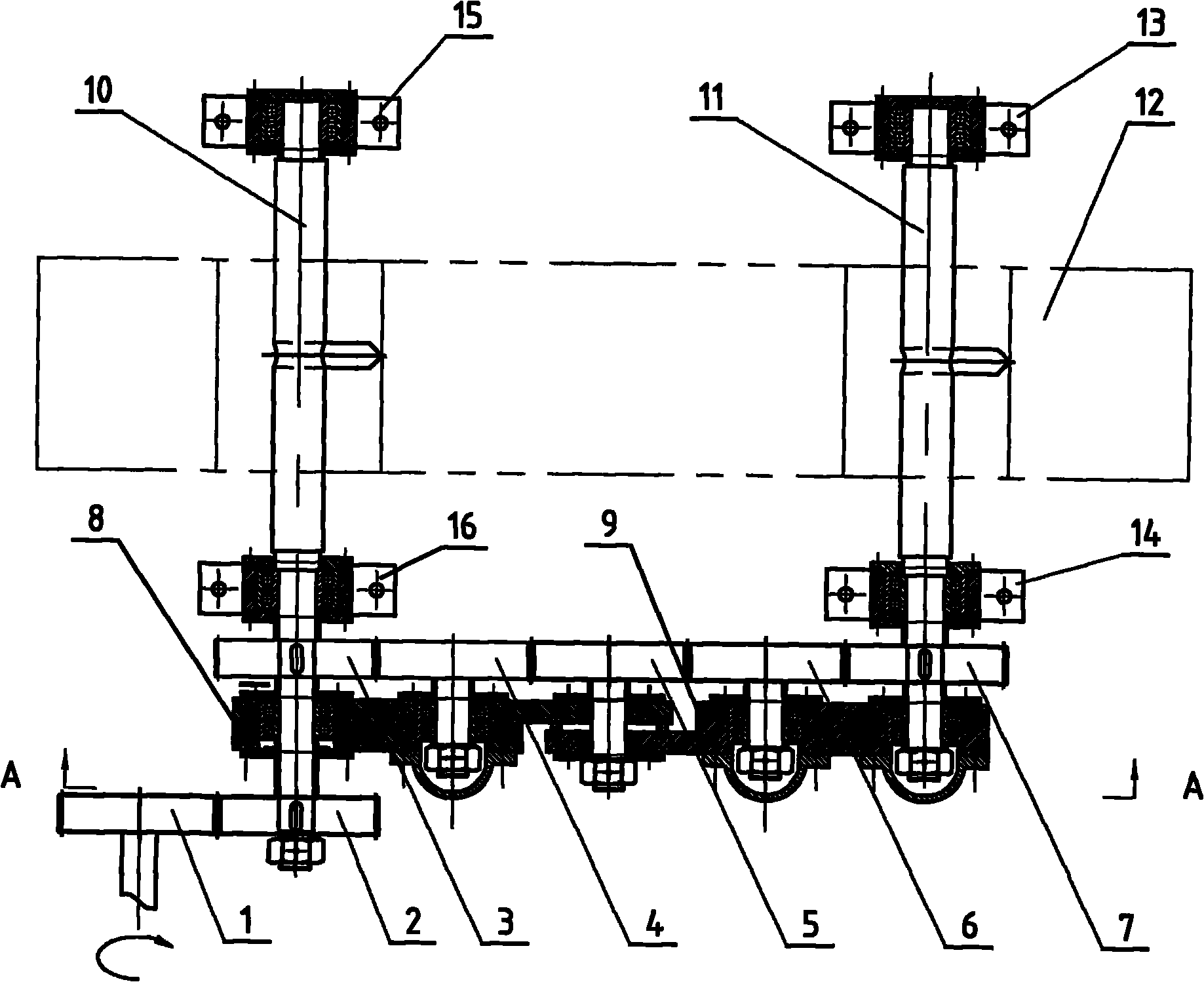 Single-motor two-parallel boring bar boring device with widely adjustable center distance