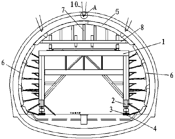 Secondary lining trolley structure in standard section of tunnel and splicing method