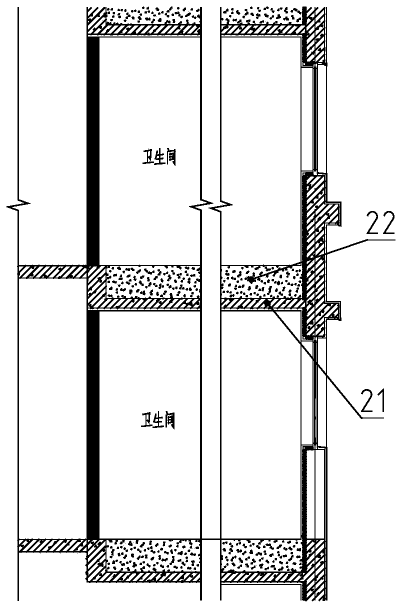 Building with prefabricated bathrooms and construction method of building