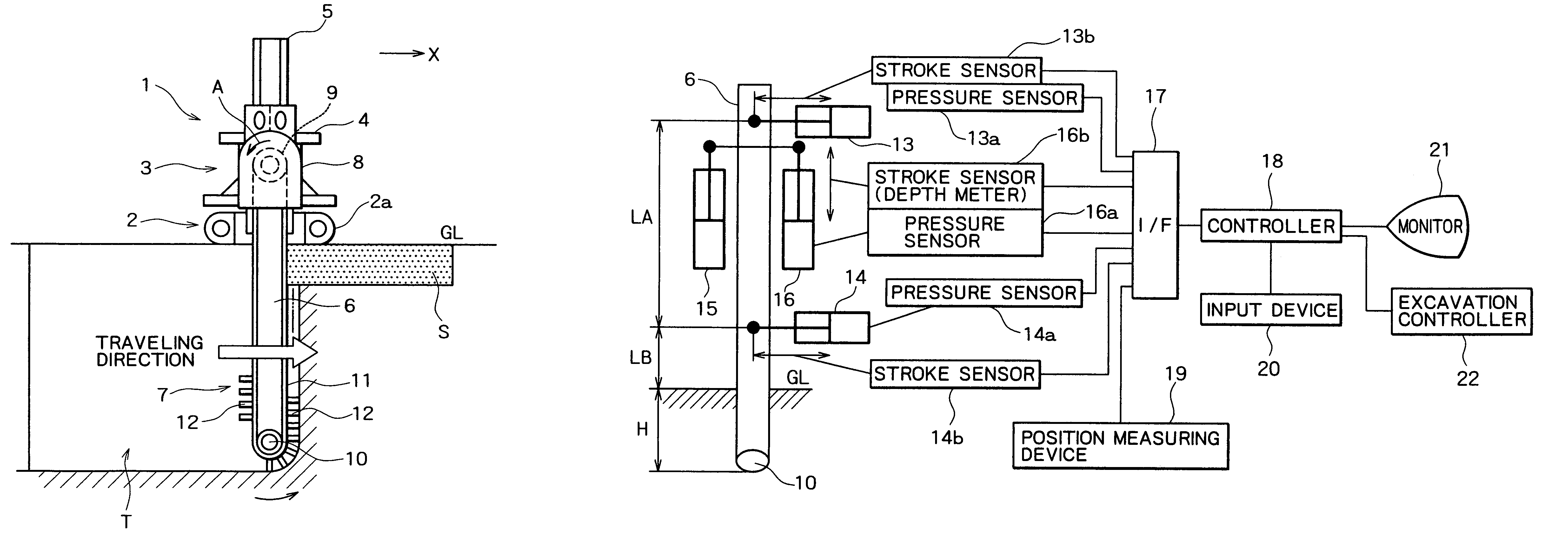 Continuous underground trench excavating method and excavator therefor