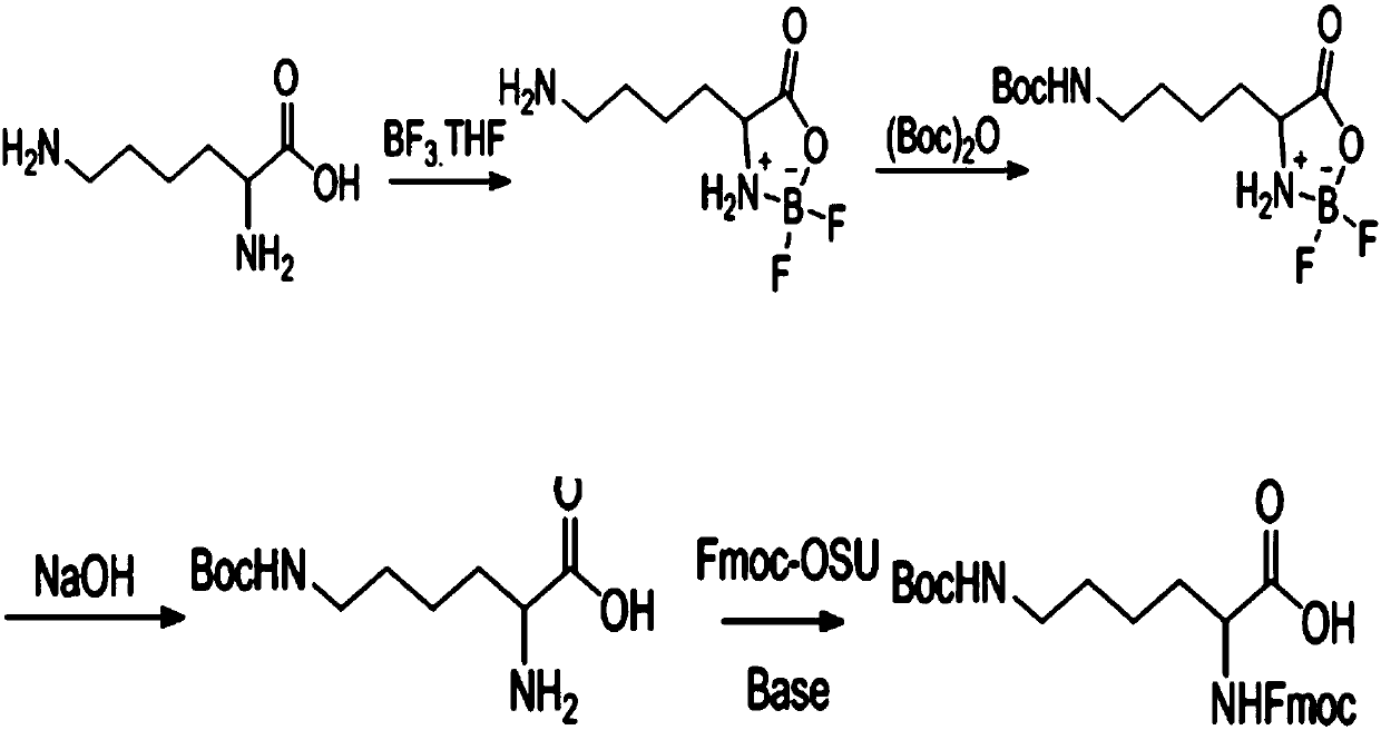 Preparation method of double-protected lysine containing boc side chain amino protection
