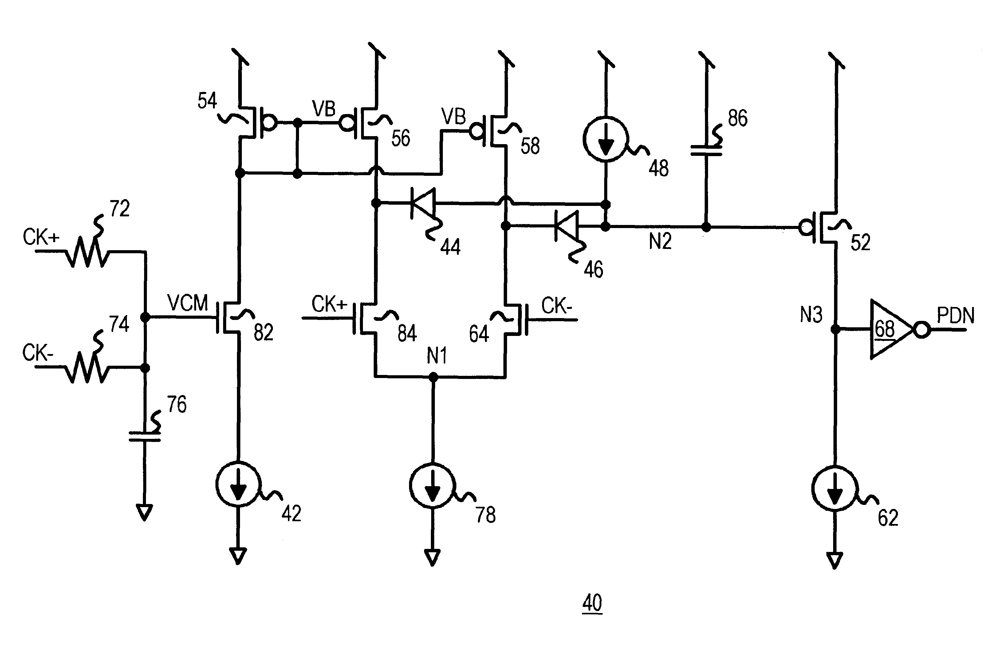 Clock presence detector comparing differential clock to common-mode voltage