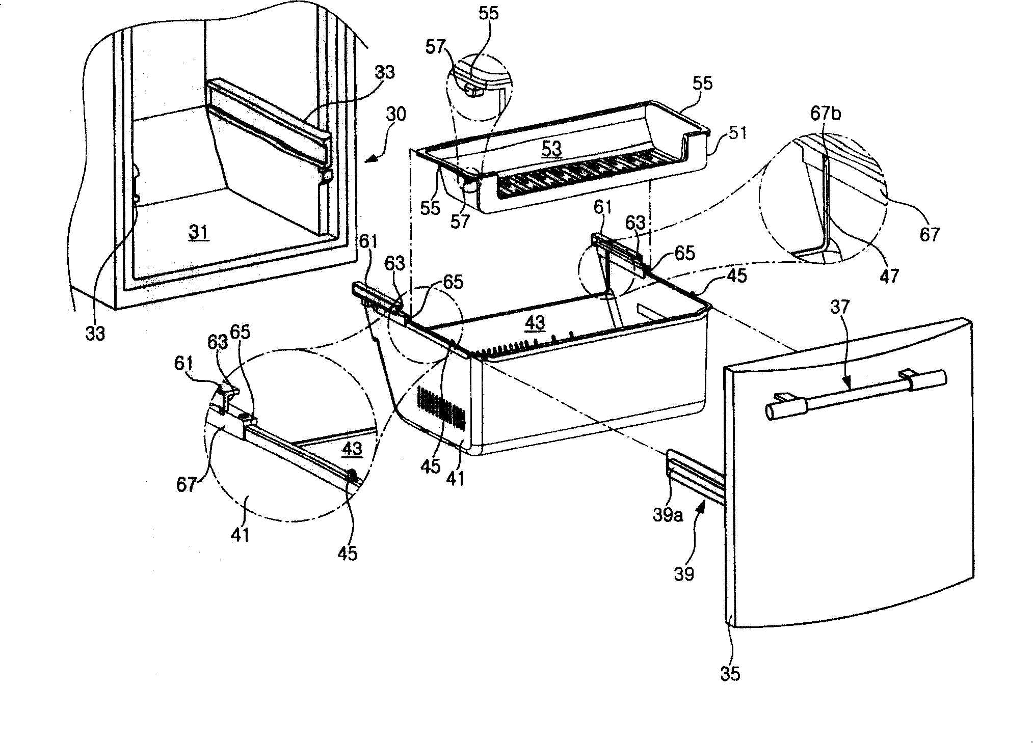 Pallet stretching-out device for refrigerator