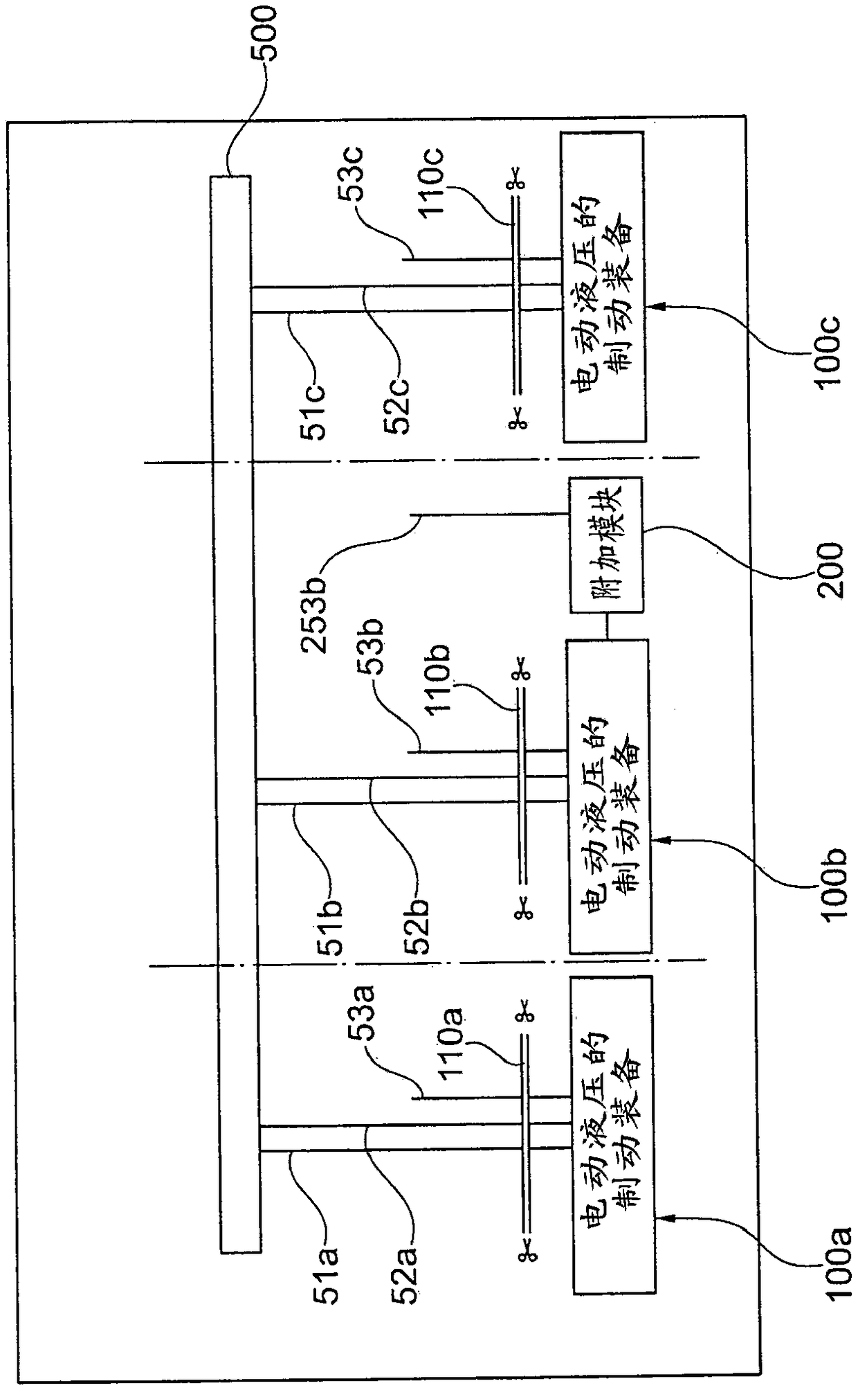 Modular hydraulic braking system and a method for data transmission for a rail vehicle