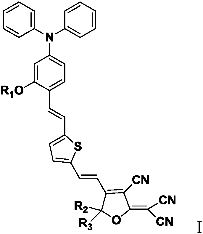 Organic second-order nonlinear optical chromophore modified by flexible isolating group and preparation method and application thereof