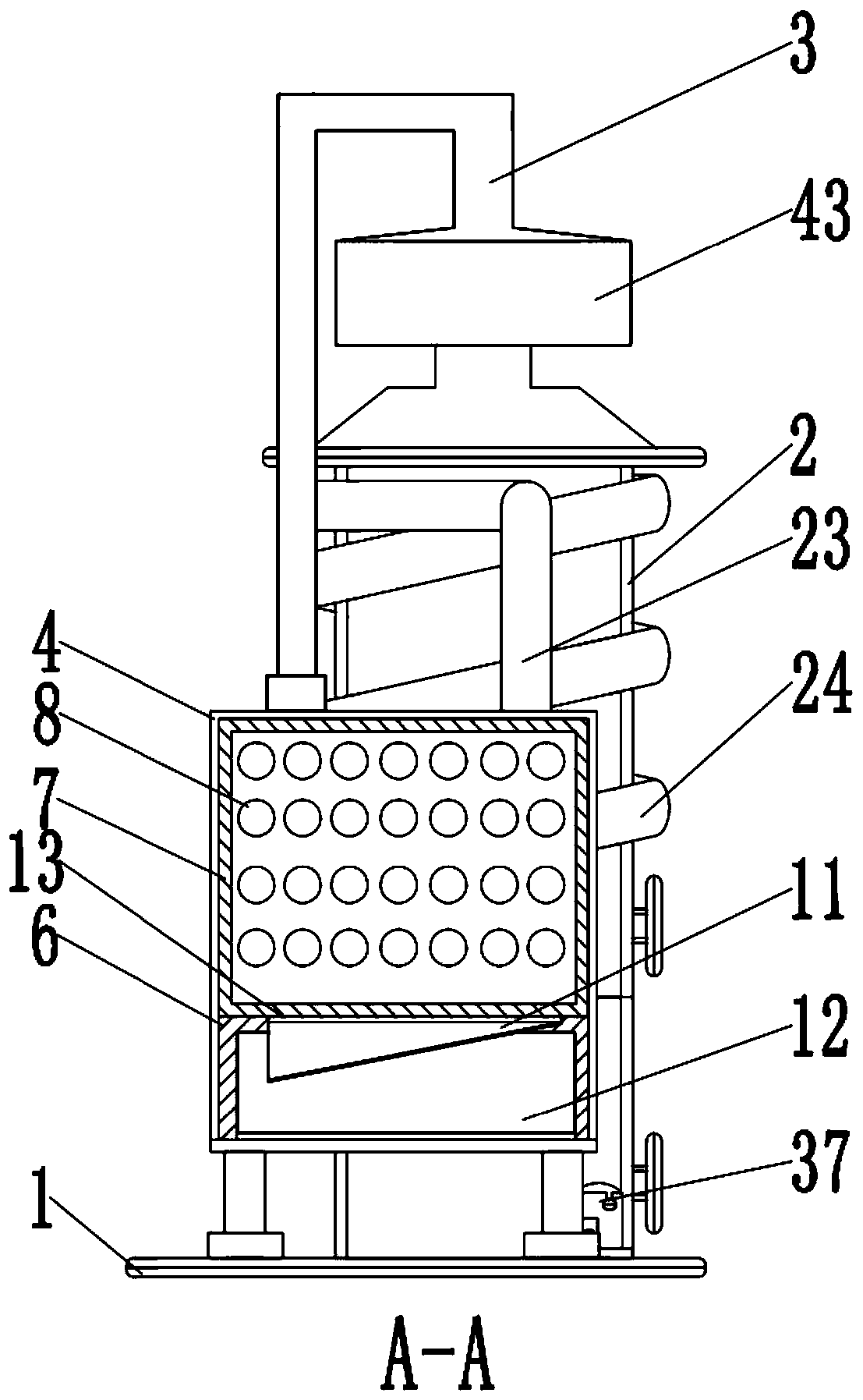 Waste gas treatment device provided with dust removal function and used for ceramic production