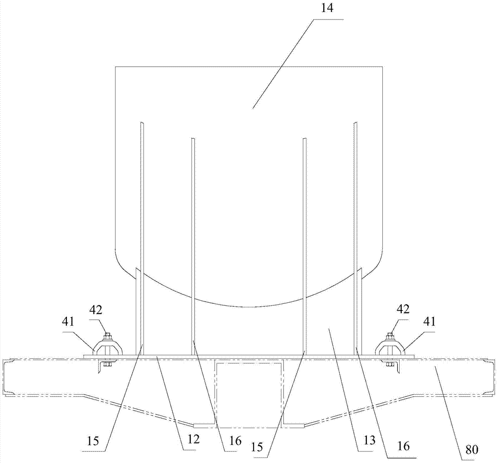 Tank car tank body and tank car chassis connection device and railway tank car