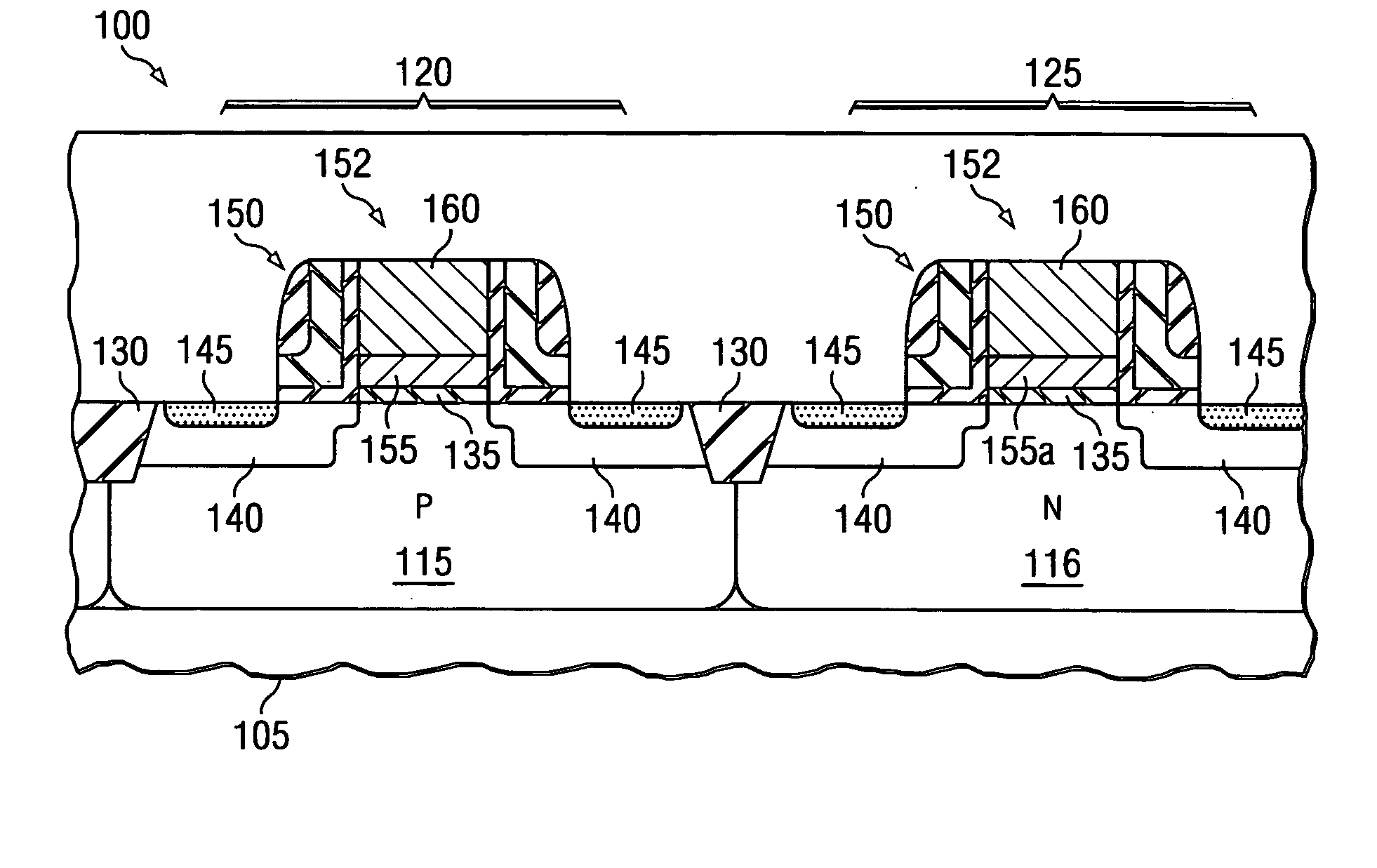 Process for manufacturing dual work function metal gates in a microelectronics device