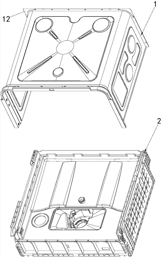 Dishwasher liner base assembly and its assembling equipment and assembling method