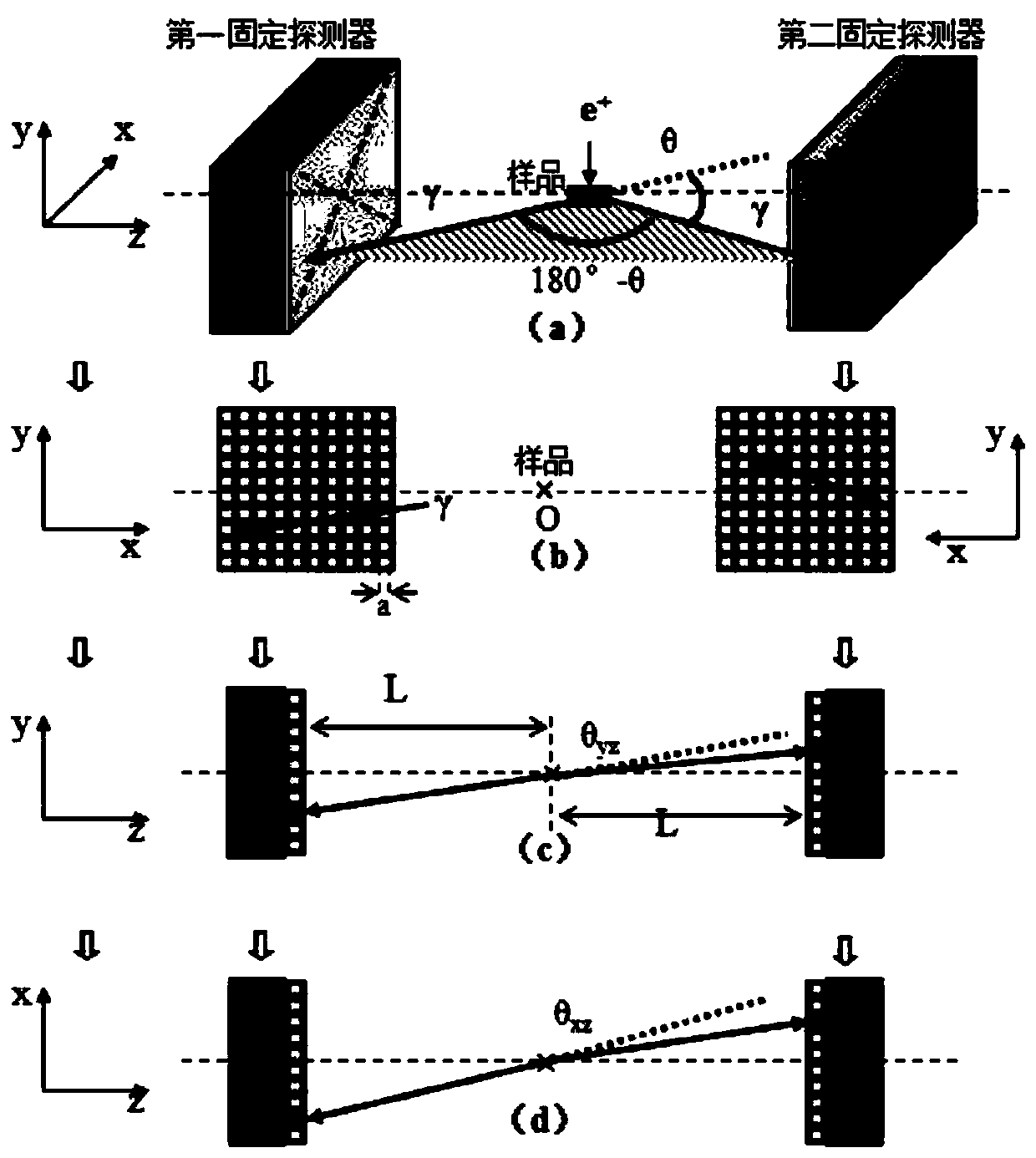 Two-dimensional positron annihilation angle correlation measurement device and method