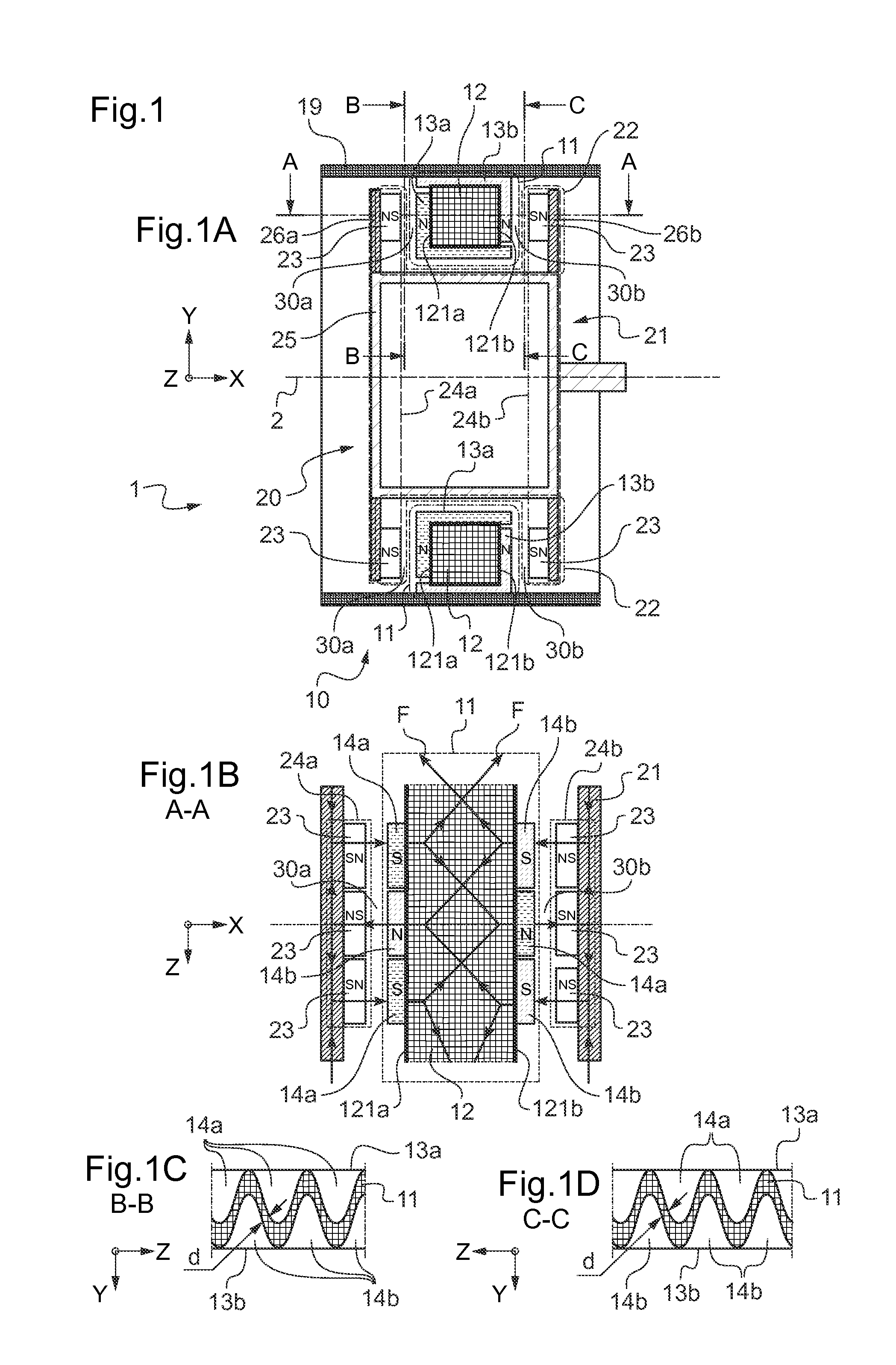 Electric machine with multiple air gaps and a 3D magnetic flux