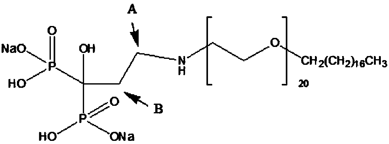 Amino-containing diphosphonate modified Brij compound used as surfactant, and preparation method thereof