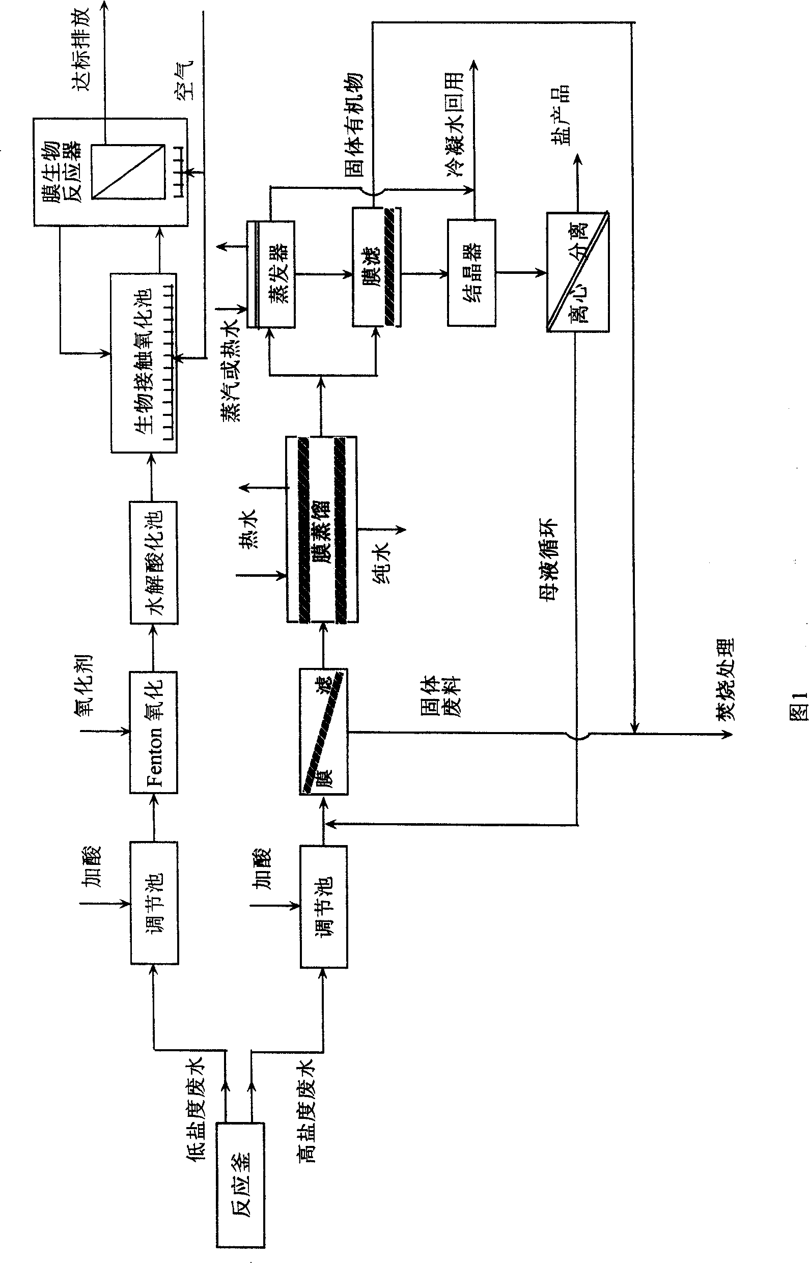 High-salt epoxy resin production waste-water film integrated salt recovery and biochemical treatment method