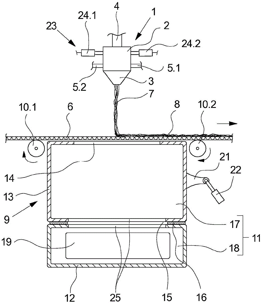 Device for producing a fibre product by laying down melt-spun fibres