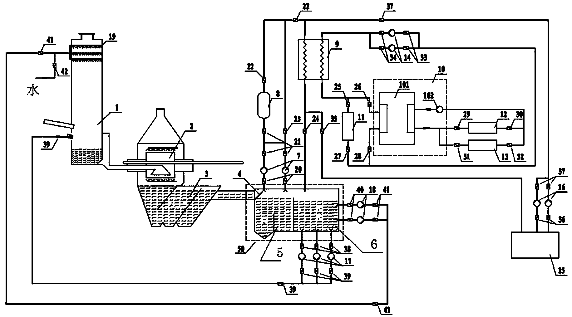 Triple-generation system for utilizing slag-washing water afterheat by using blast furnace drum method
